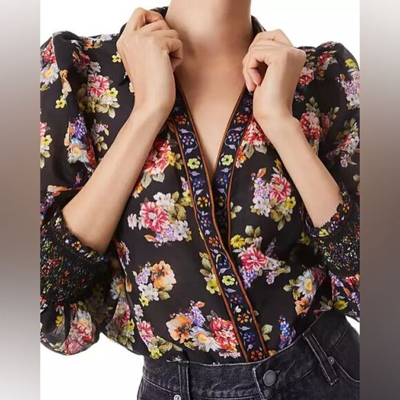 NWT Alice and Olivia Cosima Floral Button Up Blouse Size Large - Picture 5 of 13